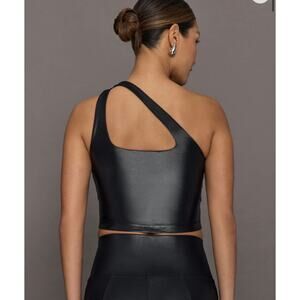 carbon38 womens One Shoulder Bra Top in Takara Shine black size small